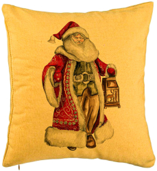 Perna Decorativa cu Mos Craciun 1 40x40 cm Galben Husa Detasabila Burduf 