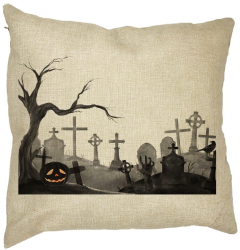 Perna Decorativa cu motiv Cimitir de Halloween 40x40 cm Husa Detasabila Burduf 