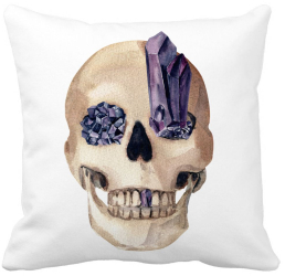 Perna Decorativa cu motiv Craniu de Halloween 1 40x40 cm Alba Mata Husa Detasabila Burduf 
