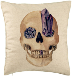 Perna Decorativa cu motiv Craniu de Halloween 1 40x40 cm Bej Husa Detasabila Burduf 