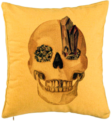 Perna Decorativa cu motiv Craniu de Halloween 1 40x40 cm Galben Husa Detasabila Burduf 