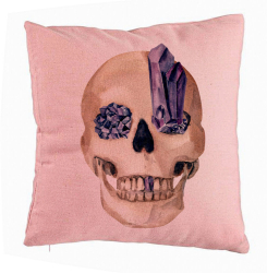 Perna Decorativa cu motiv Craniu de Halloween 1 40x40 cm Roz Husa Detasabila Burduf 