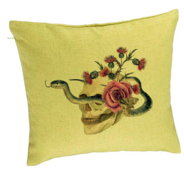 Perna Decorativa cu motiv Craniu si Sarpe de Halloween 40x40 cm Verde Husa Detasabila Burduf 
