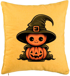 Perna Decorativa cu motiv de Halloween 1 40x40 cm Galben Husa Detasabila Burduf 