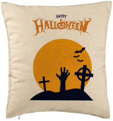 Perna Decorativa cu motiv de Halloween 2 40x40 cm Bej Husa Detasabila Burduf