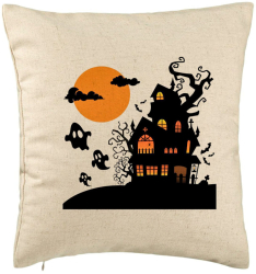 Perna Decorativa cu motiv de Halloween 4 40x40 cm Bej Husa Detasabila Burduf