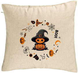 Perna Decorativa cu motiv de Halloween 7 40x40 cm Bej Husa Detasabila Burduf 