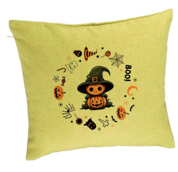 Perna Decorativa cu motiv de Halloween 7 40x40 cm Verde Husa Detasabila Burduf 