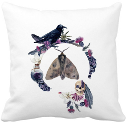 Perna Decorativa cu motiv de Halloween 8 40x40 cm Alba Mata Husa Detasabila Burduf