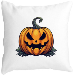 Perna Decorativa cu motiv Dovleac de Halloween 1 40x40 cm Alba Mata Husa Detasabila Burduf 