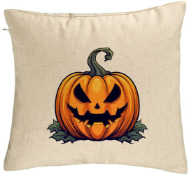 Perna Decorativa cu motiv Dovleac de Halloween 1 40x40 cm Bej Husa Detasabila Burduf 