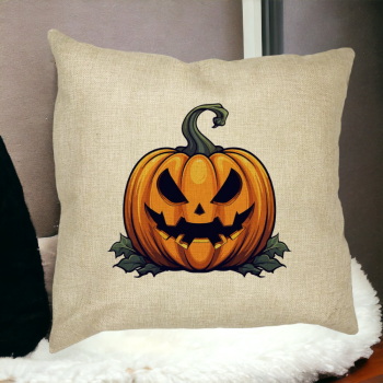 Perna Decorativa cu motiv Dovleac de Halloween 1 40x40 cm Husa Detasabila Burduf 