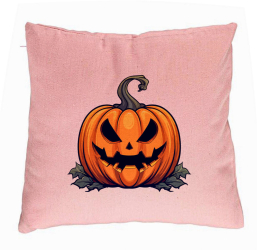 Perna Decorativa cu motiv Dovleac de Halloween 1 40x40 cm Roz Husa Detasabila Burduf 