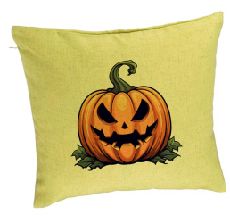 Perna Decorativa cu motiv Dovleac de Halloween 1 40x40 cm Verde Husa Detasabila Burduf 