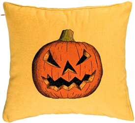 Perna Decorativa cu motiv Dovleac de Halloween 2 40x40 cm Galben Husa Detasabila Burduf 