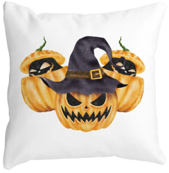 Perna Decorativa cu motiv Dovleac de Halloween 3 40x40 cm Alba Mata Husa Detasabila Burduf 