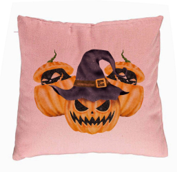 Perna Decorativa cu motiv Dovleac de Halloween 3 40x40 cm Roz Husa Detasabila Burduf 