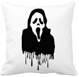 Perna Decorativa cu motiv Fantoma de Halloween 1 40x40 cm Alba Mata Husa Detasabila Burduf 
