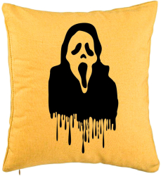 Perna Decorativa cu motiv Fantoma de Halloween 1 40x40 cm Galben Husa Detasabila Burduf 
