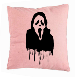 Perna Decorativa cu motiv Fantoma de Halloween 1 40x40 cm Roz Husa Detasabila Burduf 