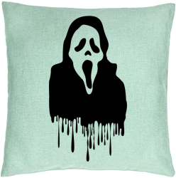 Perna Decorativa cu motiv Fantoma de Halloween 1 40x40 cm Verde Menta Husa Detasabila Burduf 