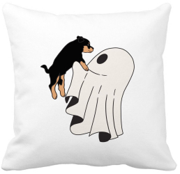 Perna Decorativa cu motiv Fantoma si Caine de Halloween 40x40 cm Alba Mata Husa Detasabila Burduf 