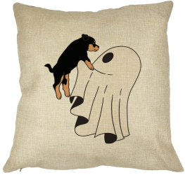 Perna Decorativa cu motiv Fantoma si Caine de Halloween 40x40 cm Husa Detasabila Burduf 