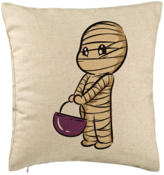 Perna Decorativa cu motiv Mumie de Halloween 1 40x40 cm Bej Husa Detasabila Burduf 