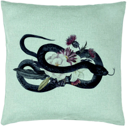 Perna Decorativa cu motiv Sarpe si Flori de Halloween 40x40 cm Verde Menta Husa Detasabila Burduf 