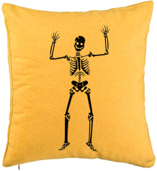 Perna Decorativa cu motiv Sechelet de Halloween 1 40x40 cm Galben Husa Detasabila Burduf