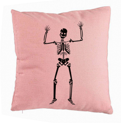 Perna Decorativa cu motiv Sechelet de Halloween 1 40x40 cm Roz Husa Detasabila Burduf 