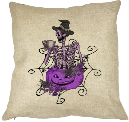 Perna Decorativa cu motiv Sechelet de Halloween 4 40x40 cm Husa Detasabila Burduf 