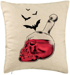 Perna Decorativa cu motiv Sticla Craniu de Halloween 1 40x40 cm Bej Husa Detasabila Burduf 
