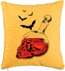 Perna Decorativa cu motiv Sticla Craniu de Halloween 1 40x40 cm Galben Husa Detasabila Burduf 