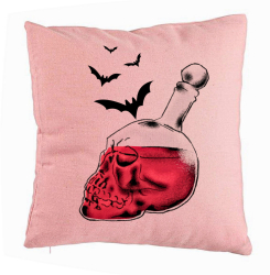 Perna Decorativa cu motiv Sticla Craniu de Halloween 1 40x40 cm Roz Husa Detasabila Burduf 