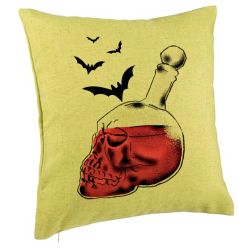 Perna Decorativa cu motiv Sticla Craniu de Halloween 1 40x40 cm Verde Husa Detasabila Burduf 
