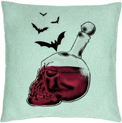 Perna Decorativa cu motiv Sticla Craniu de Halloween 1 40x40 cm Verde Menta Husa Detasabila Burduf 