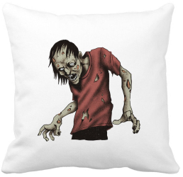Perna Decorativa cu motiv Zombie de Halloween 1 40x40 cm Alba Mata Husa Detasabila Burduf 