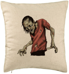 Perna Decorativa cu motiv Zombie de Halloween 1 40x40 cm Bej Husa Detasabila Burduf