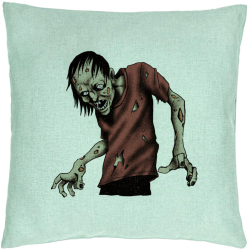 Perna Decorativa cu motiv Zombie de Halloween 1 40x40 cm Verde Menta Husa Detasabila Burduf 
