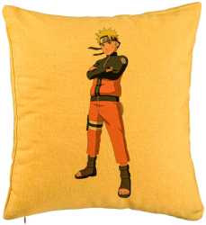Perna Decorativa cu Naruto 40x40 cm Galben Husa Detasabila Burduf 