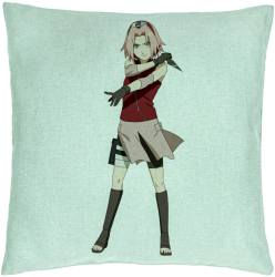 Perna Decorativa cu Naruto Sakura 40x40 cm Verde Menta Husa Detasabila Burduf 
