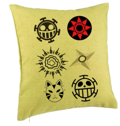 Perna Decorativa cu Naruto symbols 40x40 cm Verde Husa Detasabila Burduf 