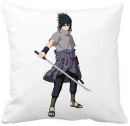 Perna Decorativa cu Nsruto Sasuke 40x40 cm Alba Mata Husa Detasabila Burduf 