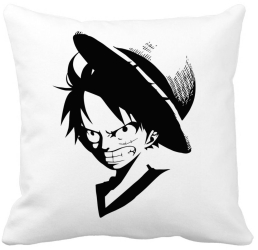 Perna Decorativa cu One piece Luffy Black 40x40 cm Alba Mata Husa Detasabila Burduf 