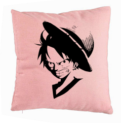 Perna Decorativa cu One piece Luffy Black 40x40 cm Roz Husa Detasabila Burduf 