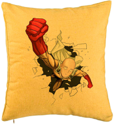 Perna Decorativa cu One Punch man 40x40 cm Galben Husa Detasabila Burduf 