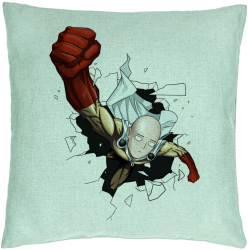Perna Decorativa cu One Punch man 40x40 cm Verde Menta Husa Detasabila Burduf 