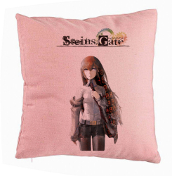 Perna Decorativa cu Steins Gate 40x40 cm Roz Husa Detasabila Burduf 