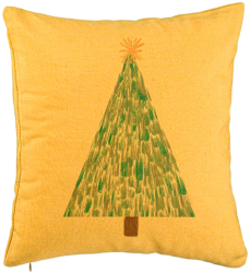 Perna Decorativa cu tematica Craciun Brad 3 40x40 cm Galben Husa Detasabila Burduf 